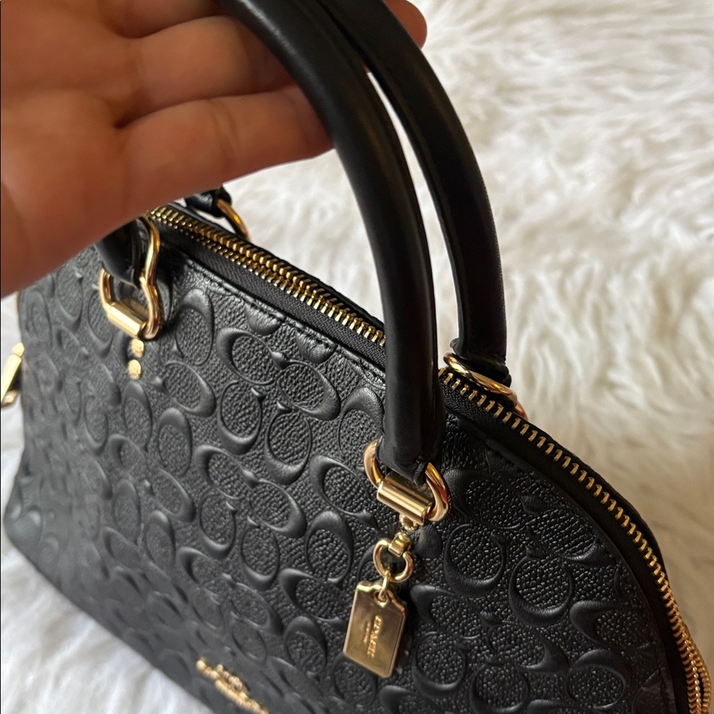 Coach Black Signature Embossed Dome Satchel - Picture 9 of 10